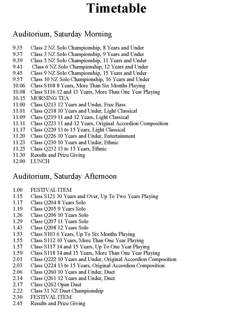 2014 Timetable, South Pacific Accordion Championships