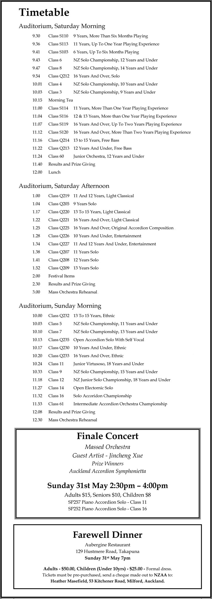 2015 Timetable