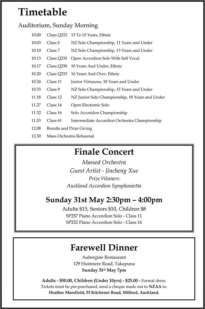 Sunday timetable