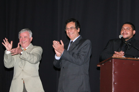 Angelo Sanzovo, Lauro Val&eacute;rio and evening compere Antonio Marcos Orselli.
