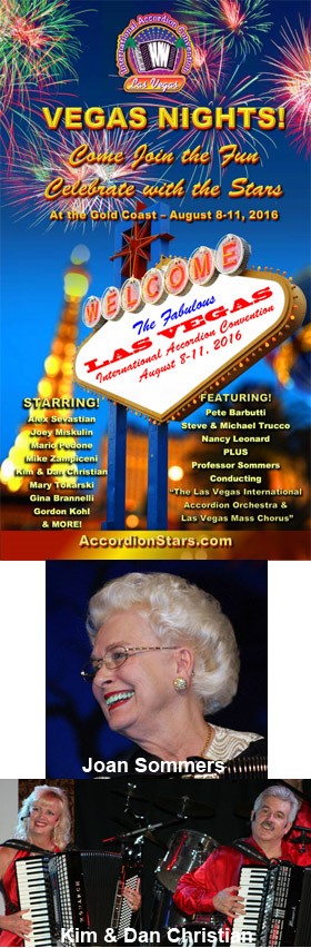 Las Vegas International Accordion Convention poster, Joan Sommers, Kim & Dan Christian