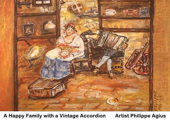 A Happy Family with a Vintage Accordion