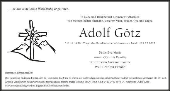 Adolf Gotz death notice