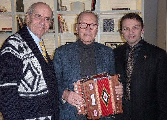 Vincenzo Canali (left), Ennio Morricone (center) &  Mirco Patarini (right)