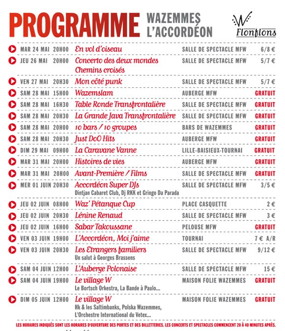 Wazemmes Accordion Festival Schedule