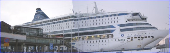 The the huge  Silja Europa cruise ship hired by the Finnish Accordion Association (Suomen Harmonikkaliitto)