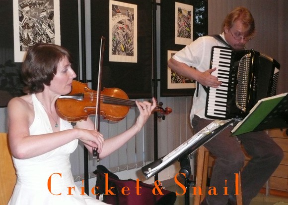 Accordionist James Carlson (Snail) and violinist Lucile Carlson (Cricket)
