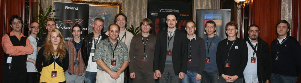 Left to right: Michal Èervienka (Slovakia), Toni Perttula (Finland), Marcin Wyrostek (Poland), Marie Zichová (Czech), Johnny Lee Leslie (UK), Prin-Jean Francois, Joseph Natoli (USA), Danylo Denisov (Ukraine), Bojan Mladenovic (Serbia), Emir Bosnjak (Denmark), Matthias Bender (Germany), Marcin Wyrostek (Poland), Grayson Masefield (New Zealand), Josep Costa Perarnau (Spain), Oleg Vereshcagin (Italy).