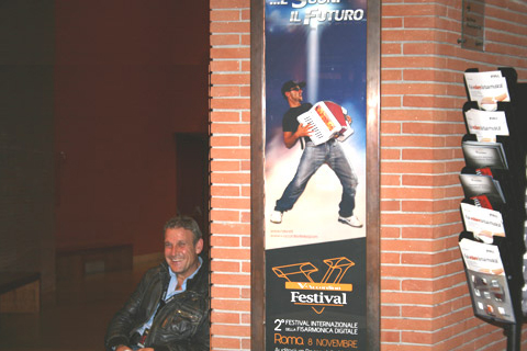 Mimmo Vicari of Roland taking a break from setting up the Roland display.