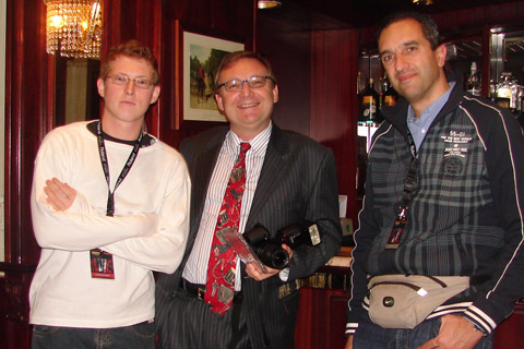 Grayson Masefield (New Zealand), Harley Jones (Accordions Worldwide) discussing the Roland sounds with Roberto Gaetani (Roland R&D Department & Chief Sound Engineer). 