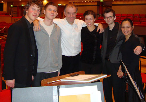 Photo, Left to Right: Martynas Levickis, Rafal Luc, Conductor Valery Gergiev, Ksenija Sidorova, Amadej Herzog and Trang Nguyen.