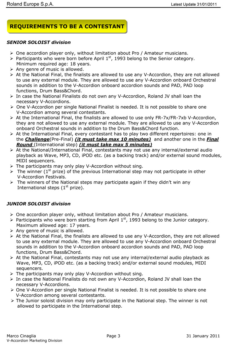 2011 Roland Festival Contestant Requirements