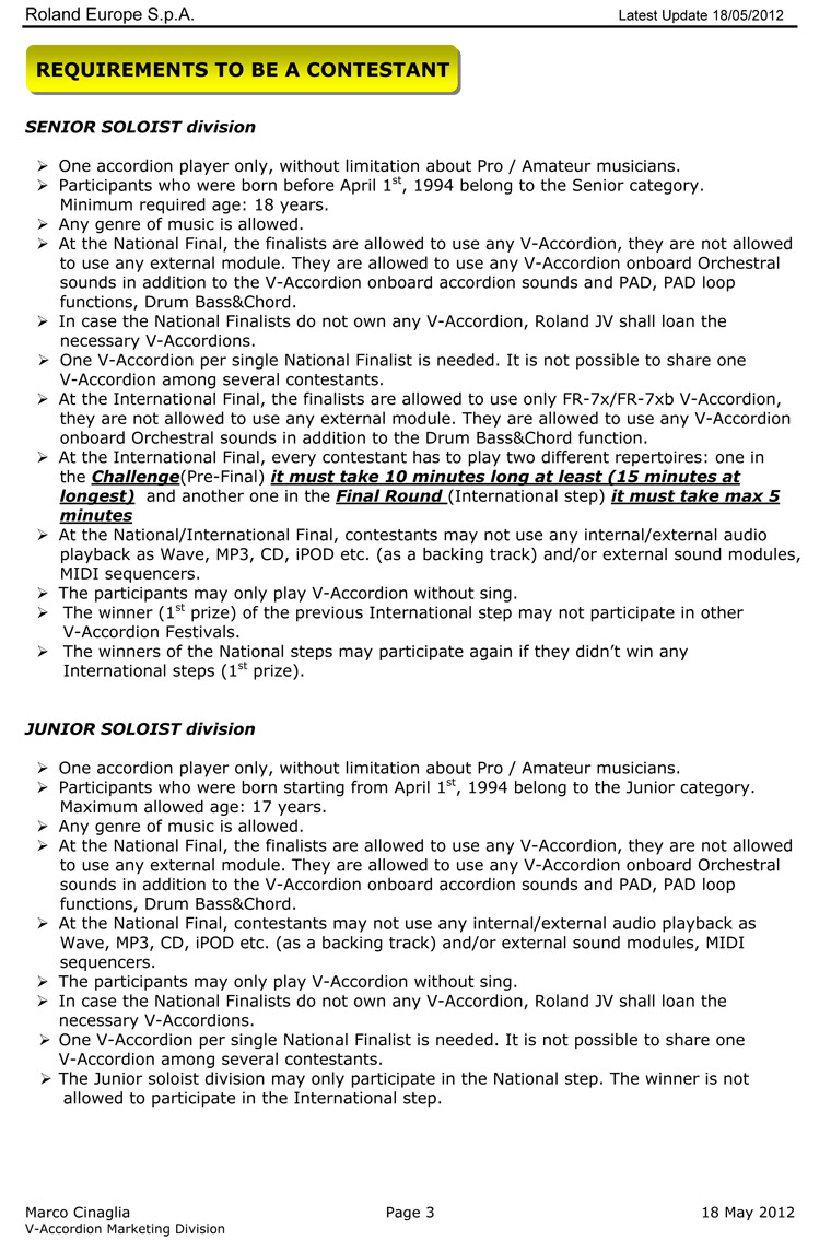 2012 Roland V-Accordion Festival Regulations