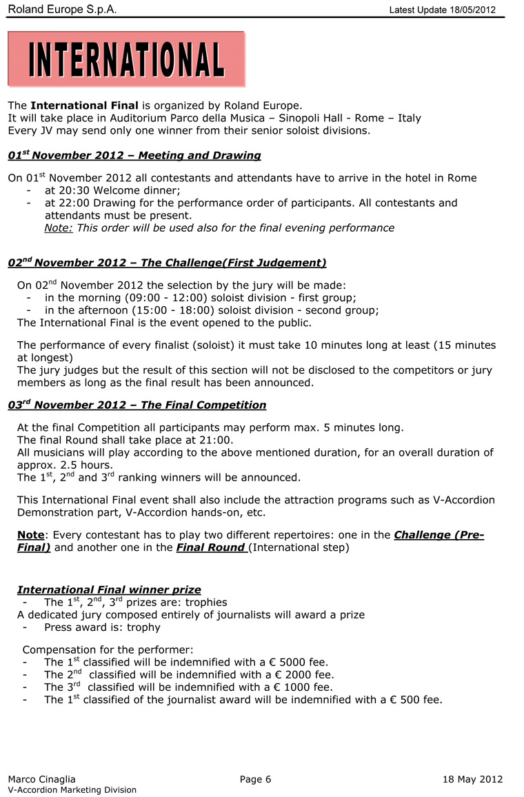 2012 Roland V-Accordion Festival Regulations