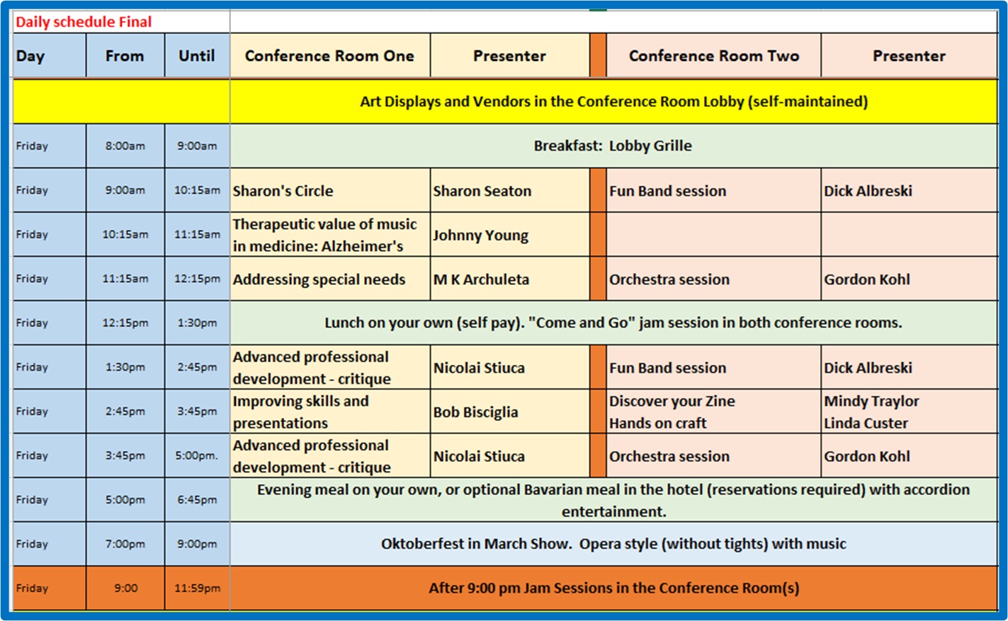 Friday Schedule image