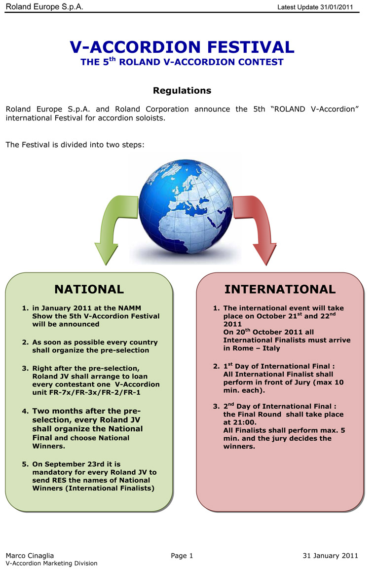 2011 Roland International V-Accordion Festival Regulations