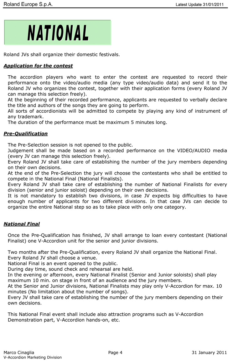 2011 Roland National requirements