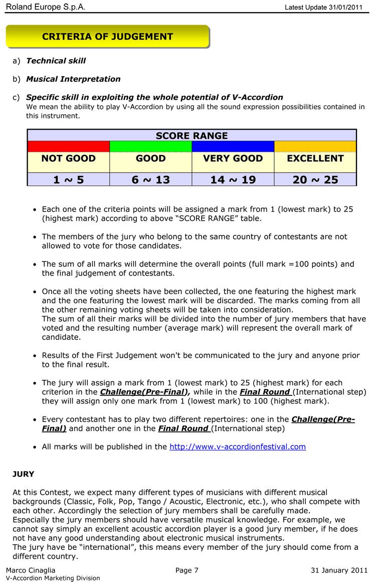 2011 Roland Festival Judging Criteria