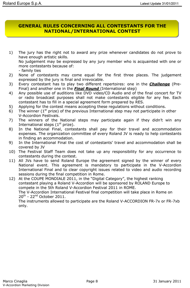 2011 Roland V-Accordion Festival General Rules