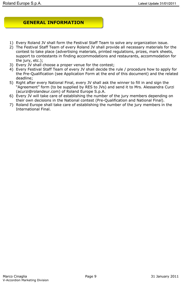 2011 Roland V-Accordion Festival General Information