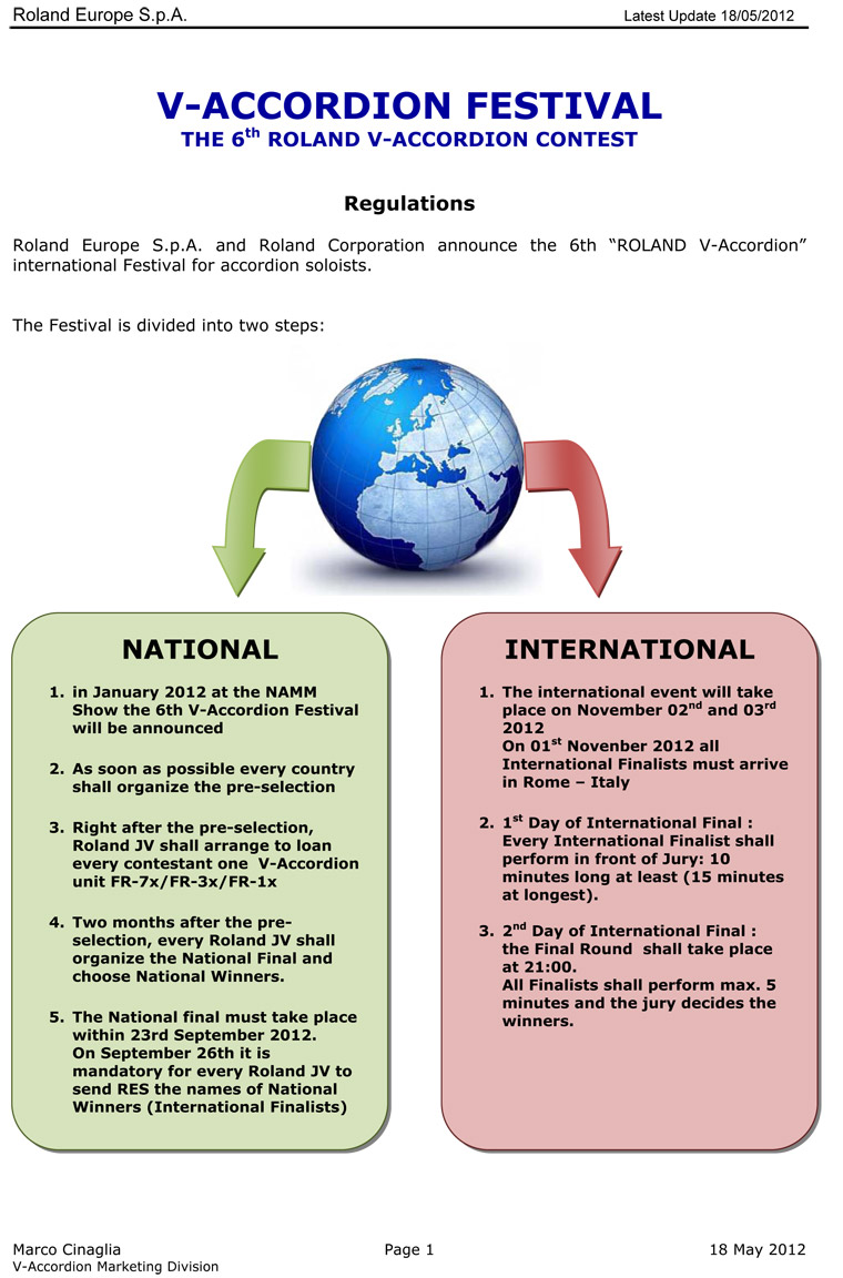 2012 Roland V-Accordion Festival Regulations