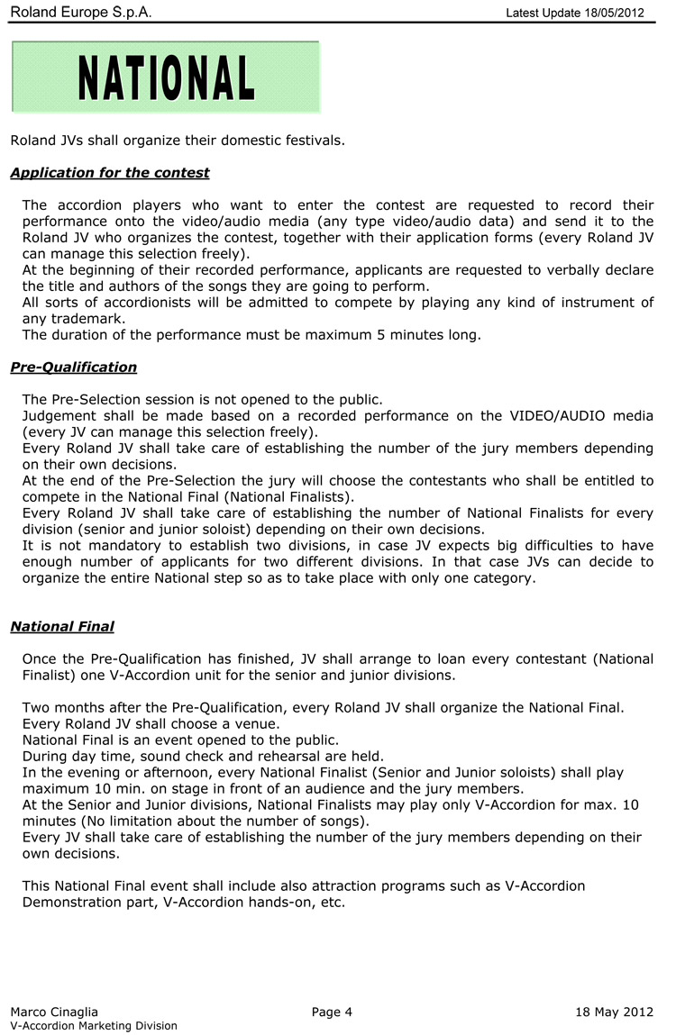 2012 Roland V-Accordion Festival Regulations