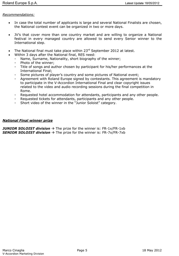 2012 Roland V-Accordion Festival Regulations