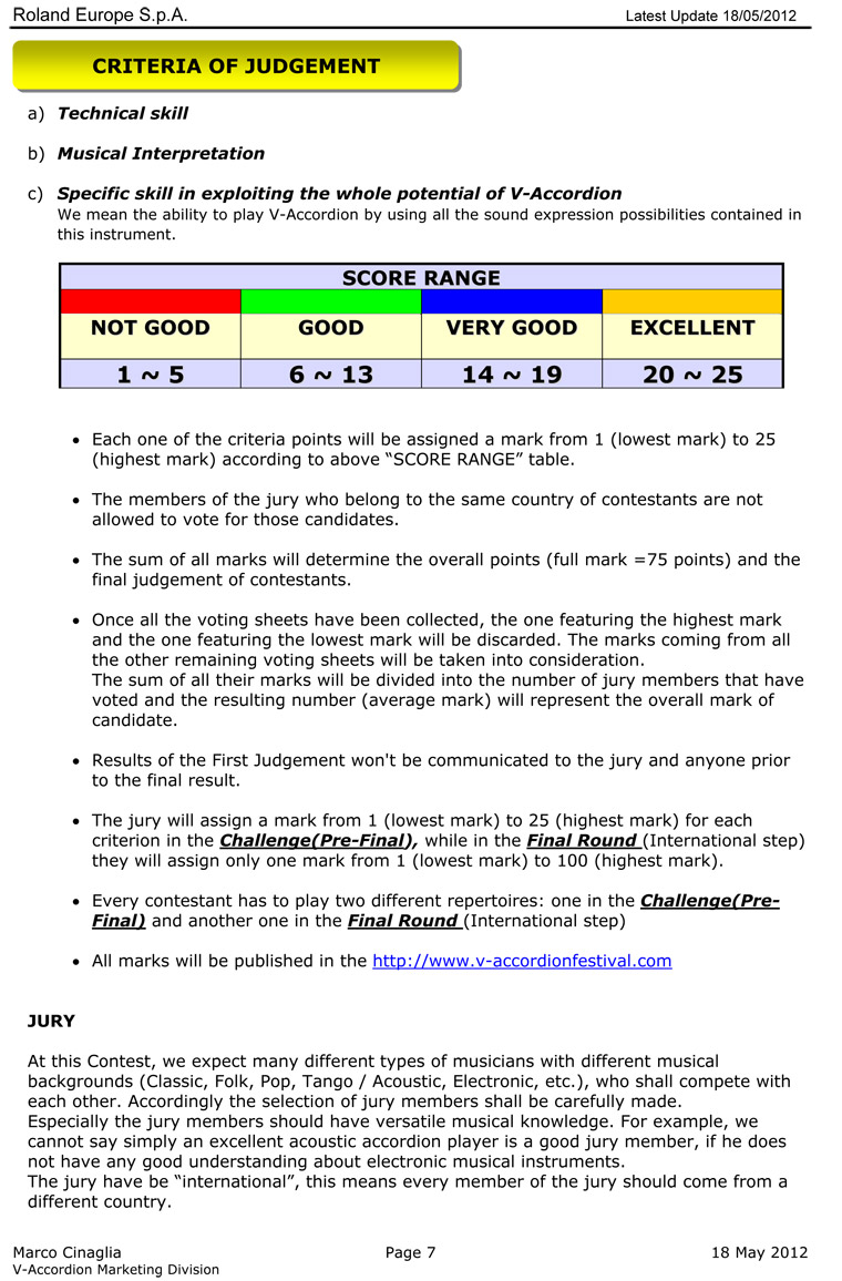 2012 Roland V-Accordion Festival Regulations