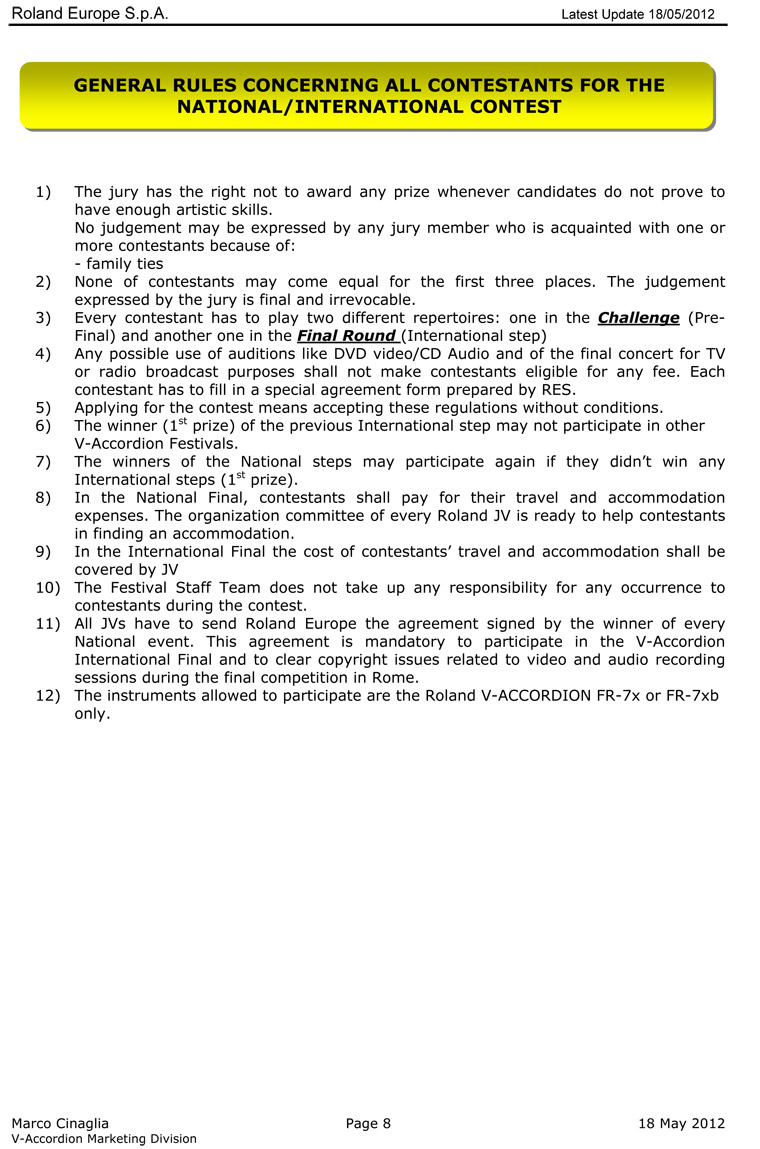2012 Roland V-Accordion Festival Regulations